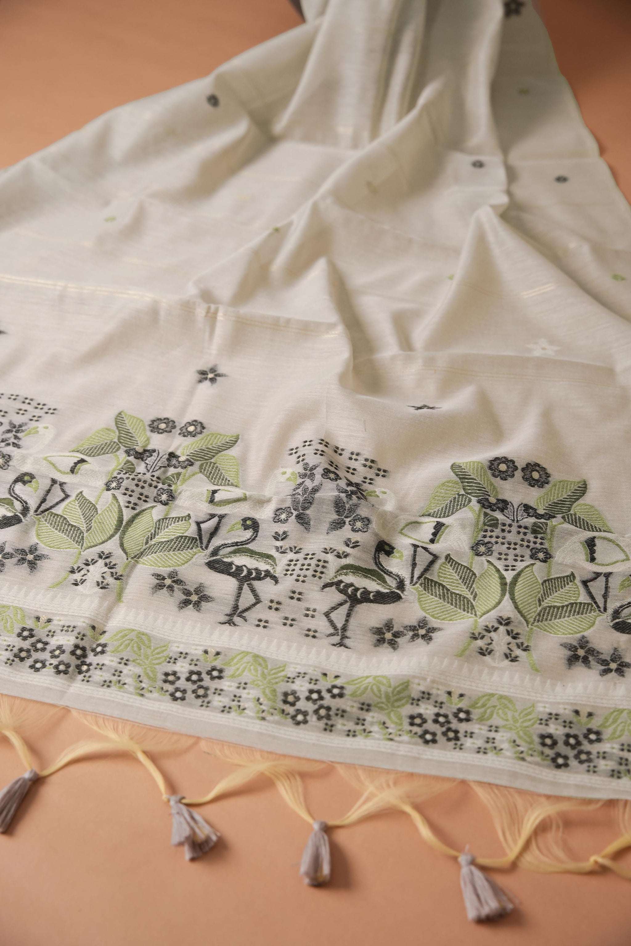 Avant Attire Grey Pichwai Jamdani Muga Cotton Unstitched Suit Set