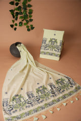 Avant Attire Mint Green Pichwai Jamdani Muga Cotton Unstitched Suit Set