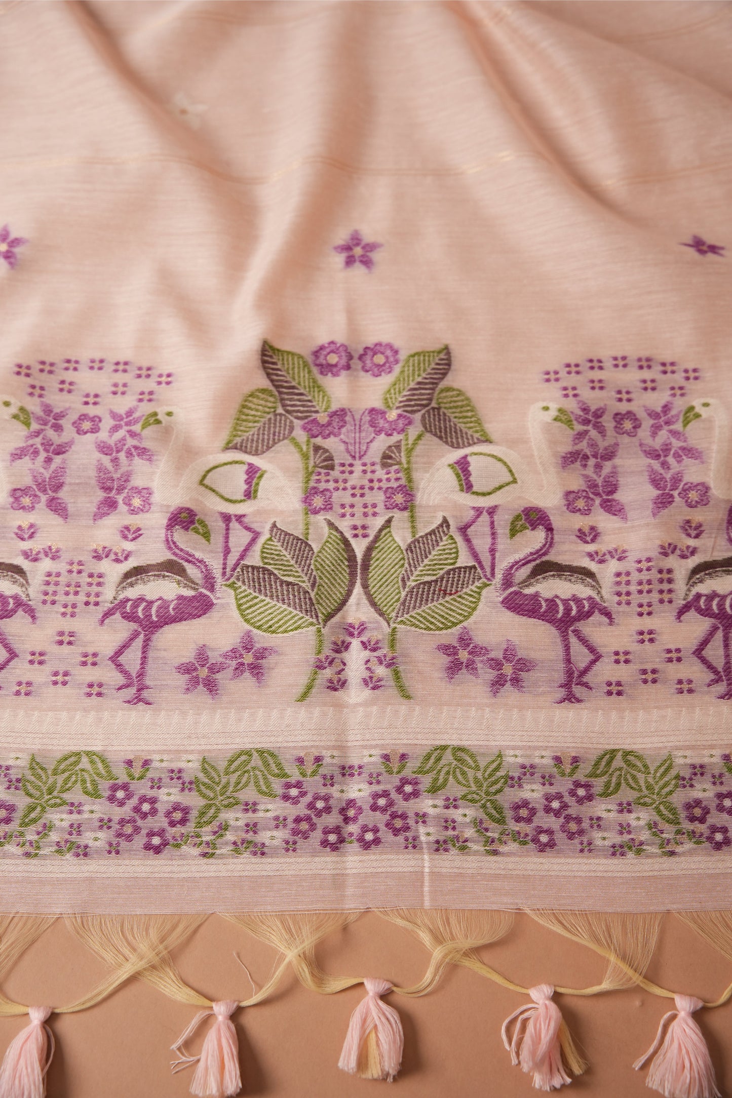 Avant Attire Pink Pichwai Jamdani Muga Cotton Unstitched Suit Set