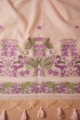 Avant Attire Pink Pichwai Jamdani Muga Cotton Unstitched Suit Set