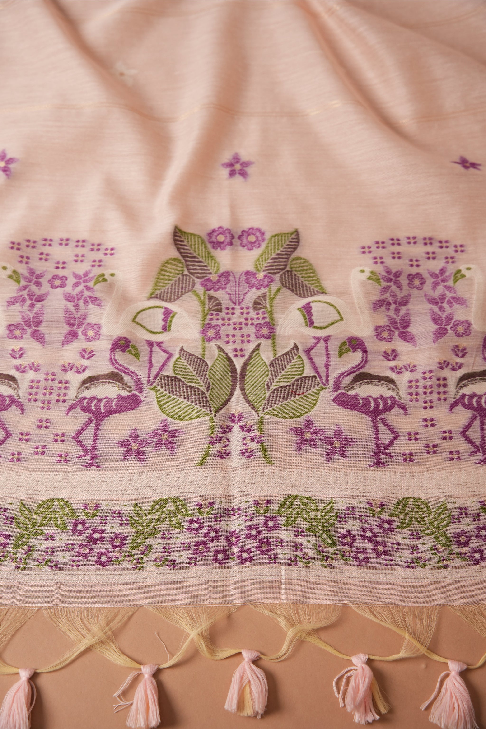 Avant Attire Pink Pichwai Jamdani Muga Cotton Unstitched Suit Set