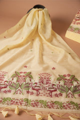 Avant Attire Yellow Pichwai Jamdani Muga Cotton Unstitched Suit Set
