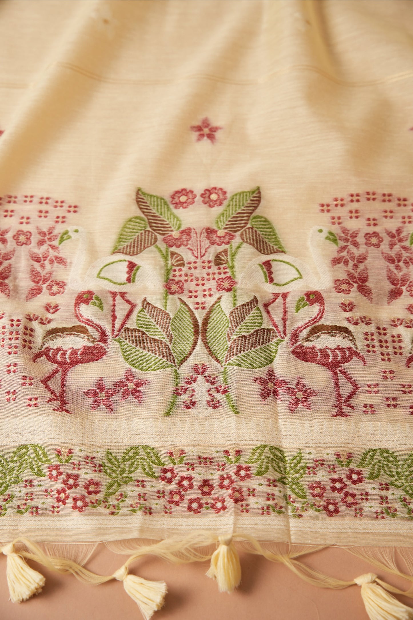 Avant Attire Yellow Pichwai Jamdani Muga Cotton Unstitched Suit Set