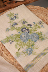 Floral Whispers Blue Muga Cotton Unstitched Suit Set