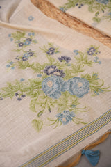 Floral Whispers Blue Muga Cotton Unstitched Suit Set