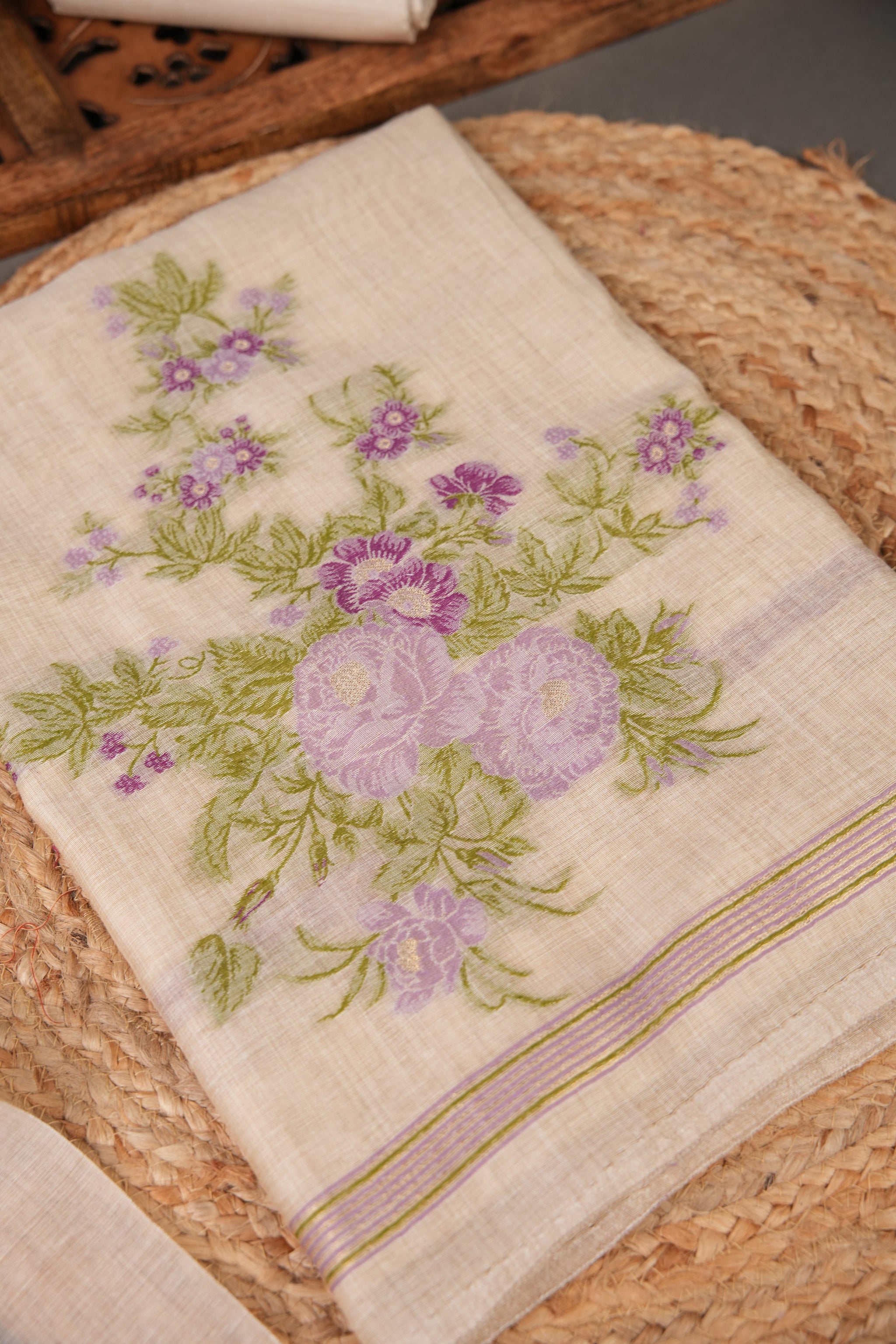 Floral Whispers Lavender Muga Cotton Unstitched Suit Set