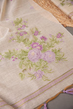 Load image into Gallery viewer, Floral Whispers Lavender Muga Cotton Unstitched Suit Set
