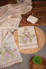 Load image into Gallery viewer, Floral Whispers Lavender Muga Cotton Unstitched Suit Set
