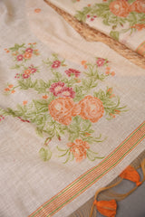 Floral Whispers Orange Muga Cotton Unstitched Suit Set