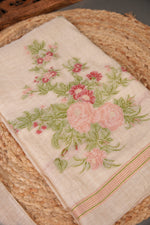 Load image into Gallery viewer, Floral Whispers Pink Muga Cotton Unstitched Suit Set
