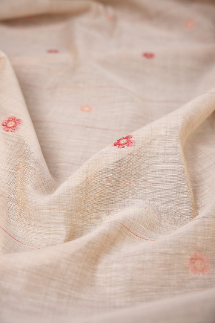 Floral Whispers Pink Muga Cotton Unstitched Suit Set