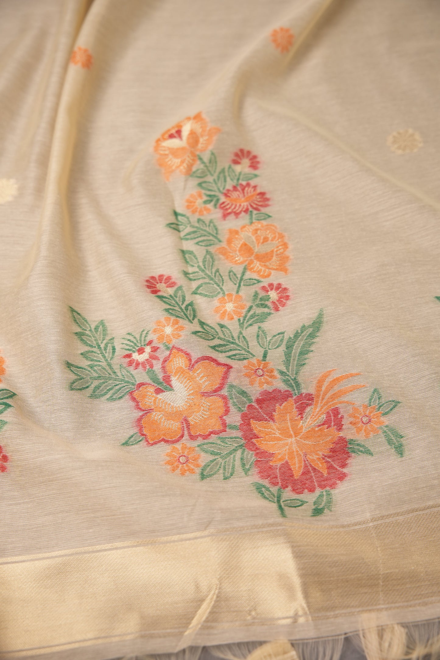 Cotton Bloom Beige Muga Cotton Unstitched Suit Set
