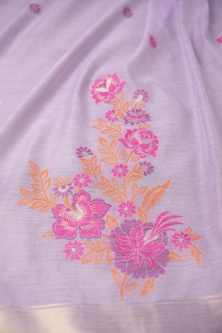 Cotton Bloom Lavender Muga Cotton Unstitched Suit Set