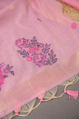 Cotton Bloom Pink Muga Cotton Unstitched Suit Set