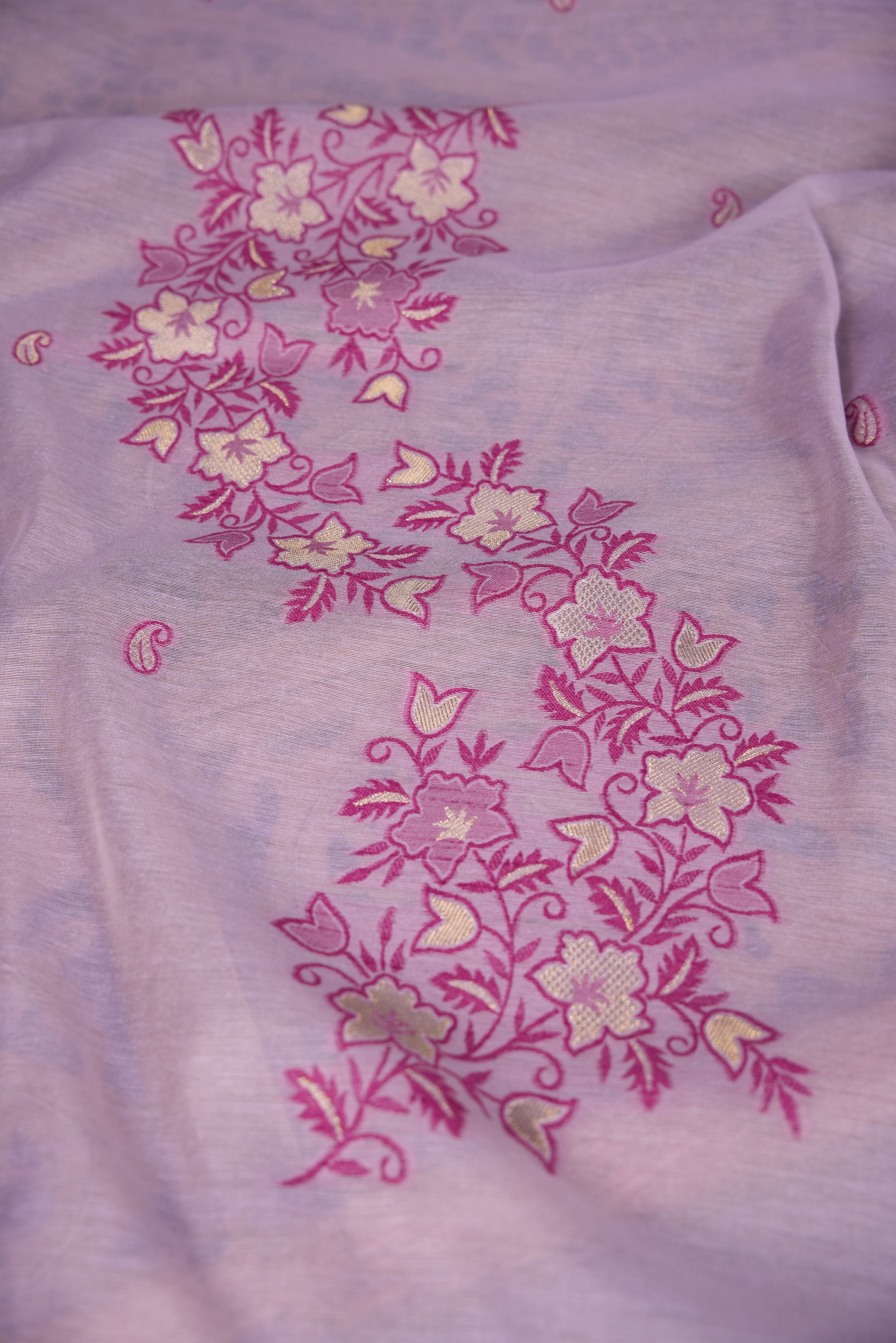 Floral Silhouettes Lavender Muga Cotton Unstitched Suit Set