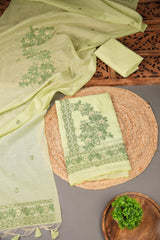 Floral Silhouettes Green Muga Cotton Unstitched Suit Set