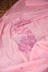 Floral Silhouettes Pink Muga Cotton Unstitched Suit Set