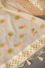 Load image into Gallery viewer, Sculpted Simplicity Beige Muga Cotton Unstitched Suit Set
