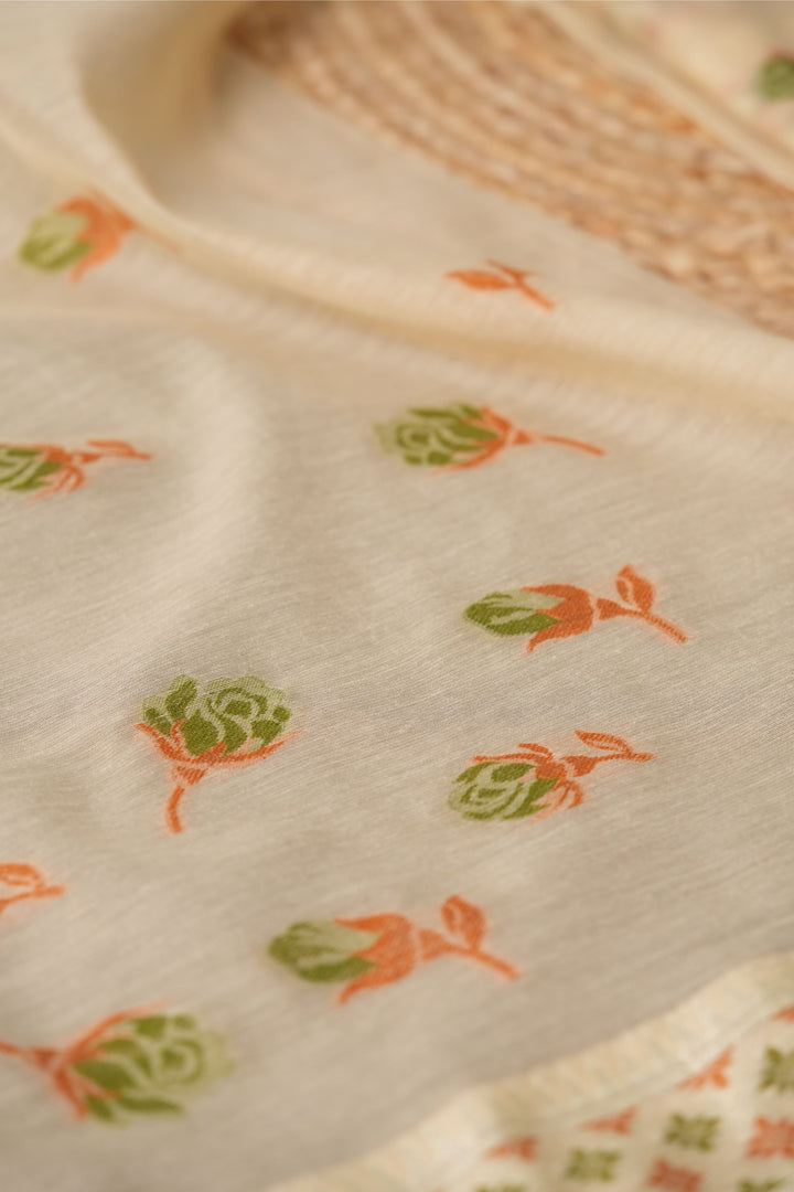 Sculpted Simplicity Beige Muga Cotton Unstitched Suit Set