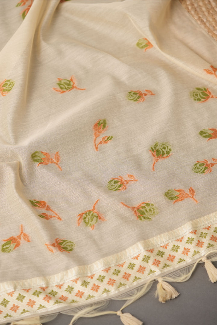 Sculpted Simplicity Beige Muga Cotton Unstitched Suit Set
