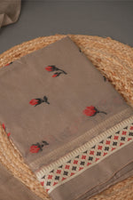 Load image into Gallery viewer, Sculpted Simplicity Chocolate Brown Muga Cotton Unstitched Suit Set
