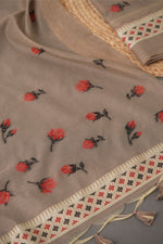 Load image into Gallery viewer, Sculpted Simplicity Chocolate Brown Muga Cotton Unstitched Suit Set
