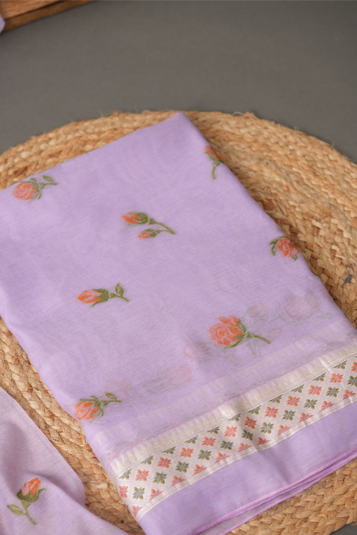 Sculpted Simplicity Lavender Muga Cotton Unstitched Suit Set