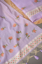 Load image into Gallery viewer, Sculpted Simplicity Lavender Muga Cotton Unstitched Suit Set
