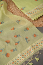 Load image into Gallery viewer, Sculpted Simplicity Pista Green Muga Cotton Unstitched Suit Set

