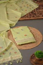Load image into Gallery viewer, Sculpted Simplicity Pista Green Muga Cotton Unstitched Suit Set
