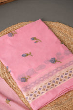 Load image into Gallery viewer, Sculpted Simplicity Pink Muga Cotton Unstitched Suit Set
