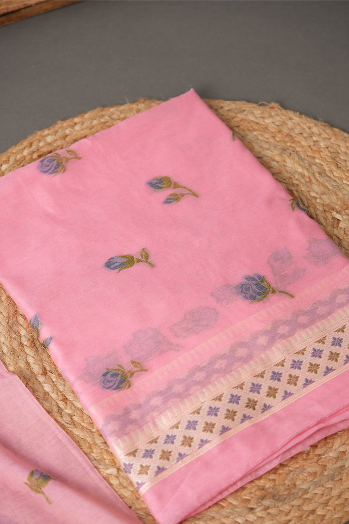 Sculpted Simplicity Pink Muga Cotton Unstitched Suit Set