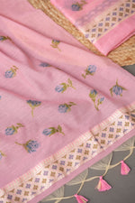 Load image into Gallery viewer, Sculpted Simplicity Pink Muga Cotton Unstitched Suit Set
