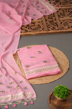 Load image into Gallery viewer, Sculpted Simplicity Pink Muga Cotton Unstitched Suit Set

