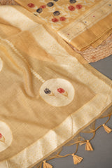 Wildflower Hues Mustard Muga Cotton Unstitched Suit Set