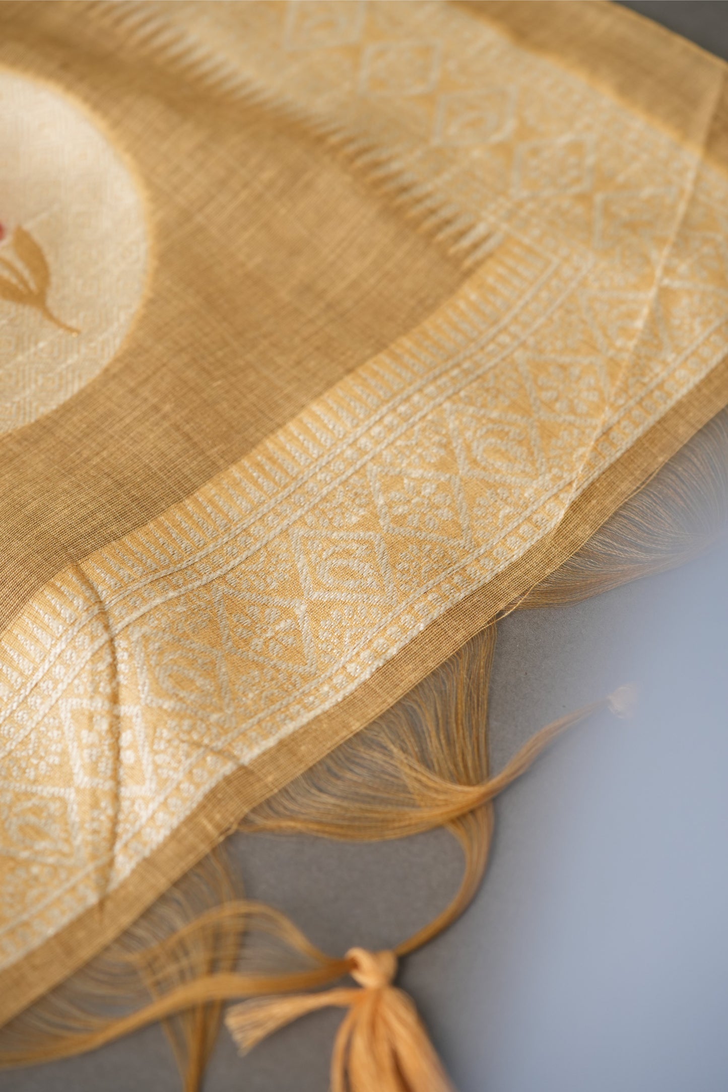 Wildflower Hues Mustard Muga Cotton Unstitched Suit Set