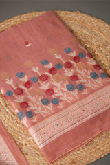 Wildflower Hues Pink Muga Cotton Unstitched Suit Set