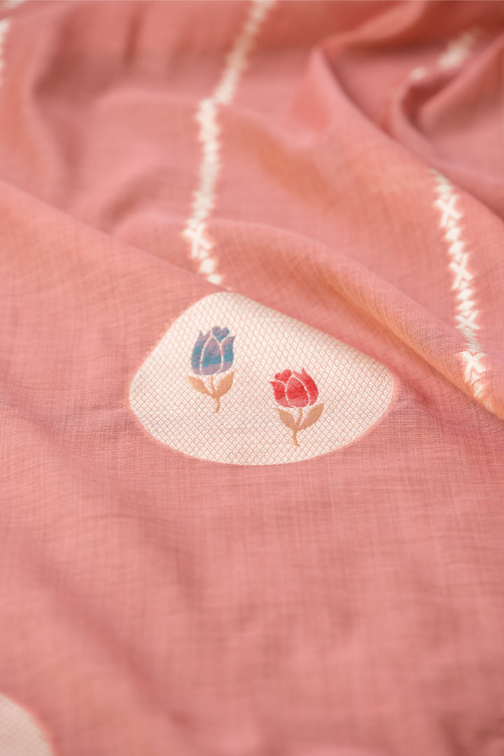 Wildflower Hues Pink Muga Cotton Unstitched Suit Set