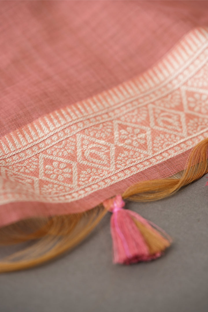 Wildflower Hues Pink Muga Cotton Unstitched Suit Set