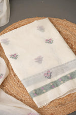 Load image into Gallery viewer, Unstitched Fairytale Green Muga Cotton Unstitched Suit Set
