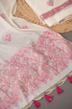 Load image into Gallery viewer, Unstitched Fairytale Maroon Muga Cotton Unstitched Suit Set
