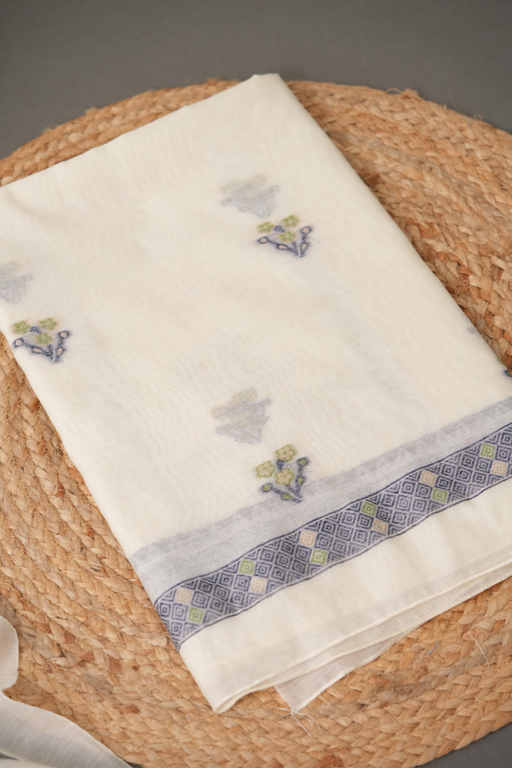 Unstitched Fairytale Navy Muga Cotton Unstitched Suit Set
