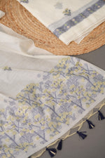 Load image into Gallery viewer, Unstitched Fairytale Navy Muga Cotton Unstitched Suit Set
