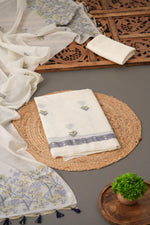 Load image into Gallery viewer, Unstitched Fairytale Navy Muga Cotton Unstitched Suit Set
