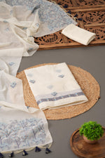 Load image into Gallery viewer, Unstitched Fairytale Sky Blue Muga Cotton Unstitched Suit Set
