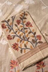Floral Fiesta Beige Soft Cotton Unstitched Suit Set