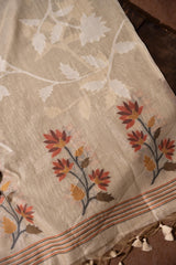 Floral Fiesta Beige Soft Cotton Unstitched Suit Set