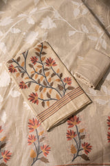 Floral Fiesta Beige Soft Cotton Unstitched Suit Set