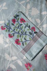 Floral Fiesta Blue Soft Cotton Unstitched Suit Set