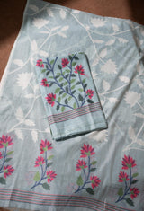Floral Fiesta Blue Soft Cotton Unstitched Suit Set